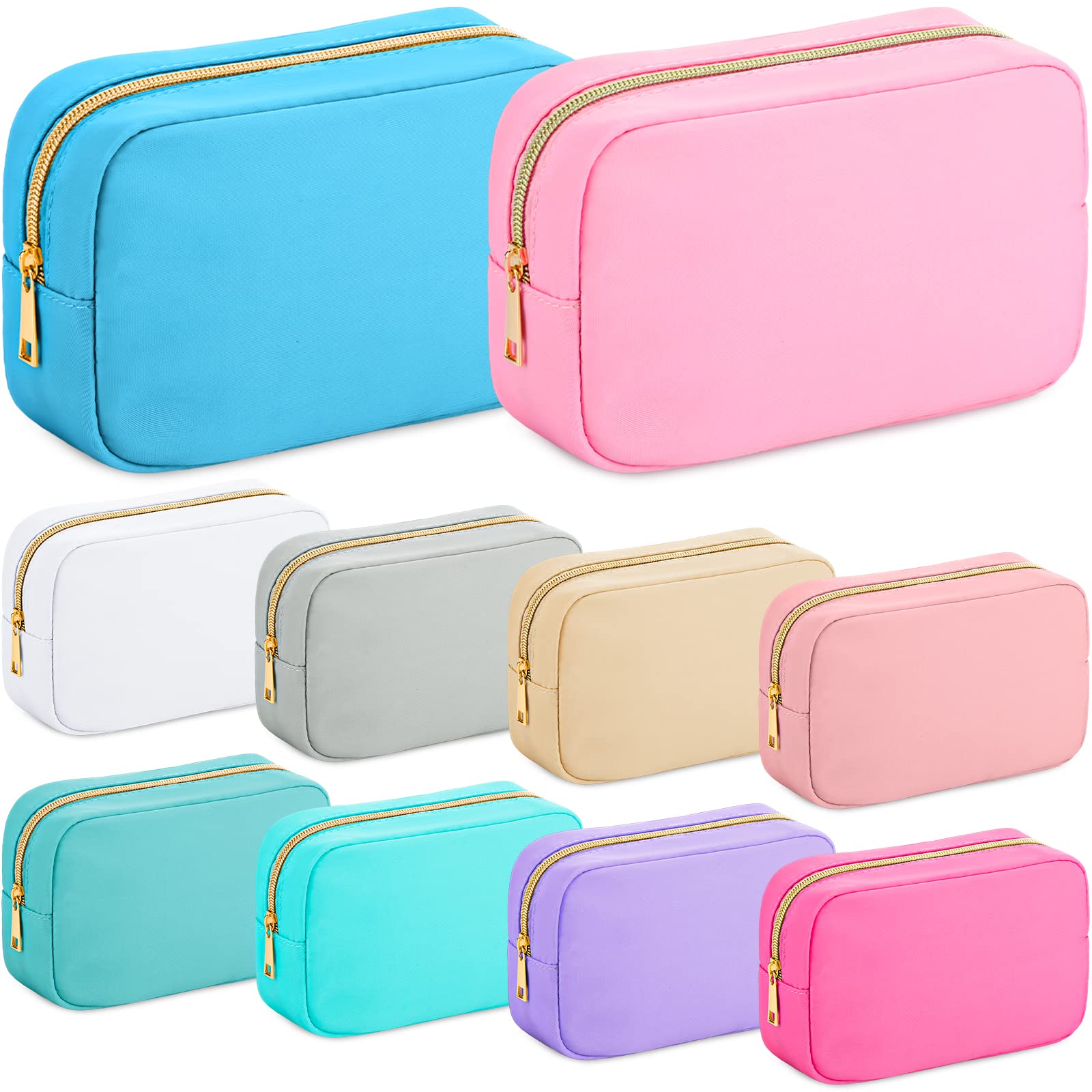 Sweetude 10 Pieces Nylon Makeup Bag Cosmetic Bags for Women Reusable Makeup Organizer Bag Cosmetic Travel Bag Big Capacity Toiletry Travel Organizer with Zipper(Colorful)