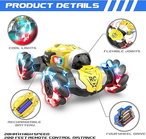 Miniatura 6 de SinHaoJing Auto a control remoto con sensor de gestos con luces de música vehículos giratorios todoterreno para niños de 6 a 12 años de edad fiesta