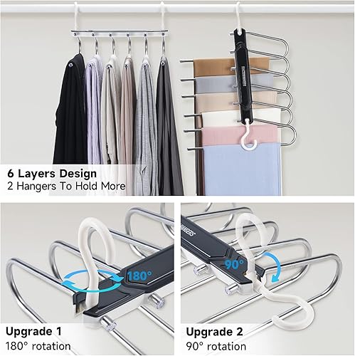 Miniatura 6 de Perchas para pantalones que ahorran espacio, 6 capas mejoradas para organizador de armario, perchas para jeans, faldas, bufandas, leggings, perchas