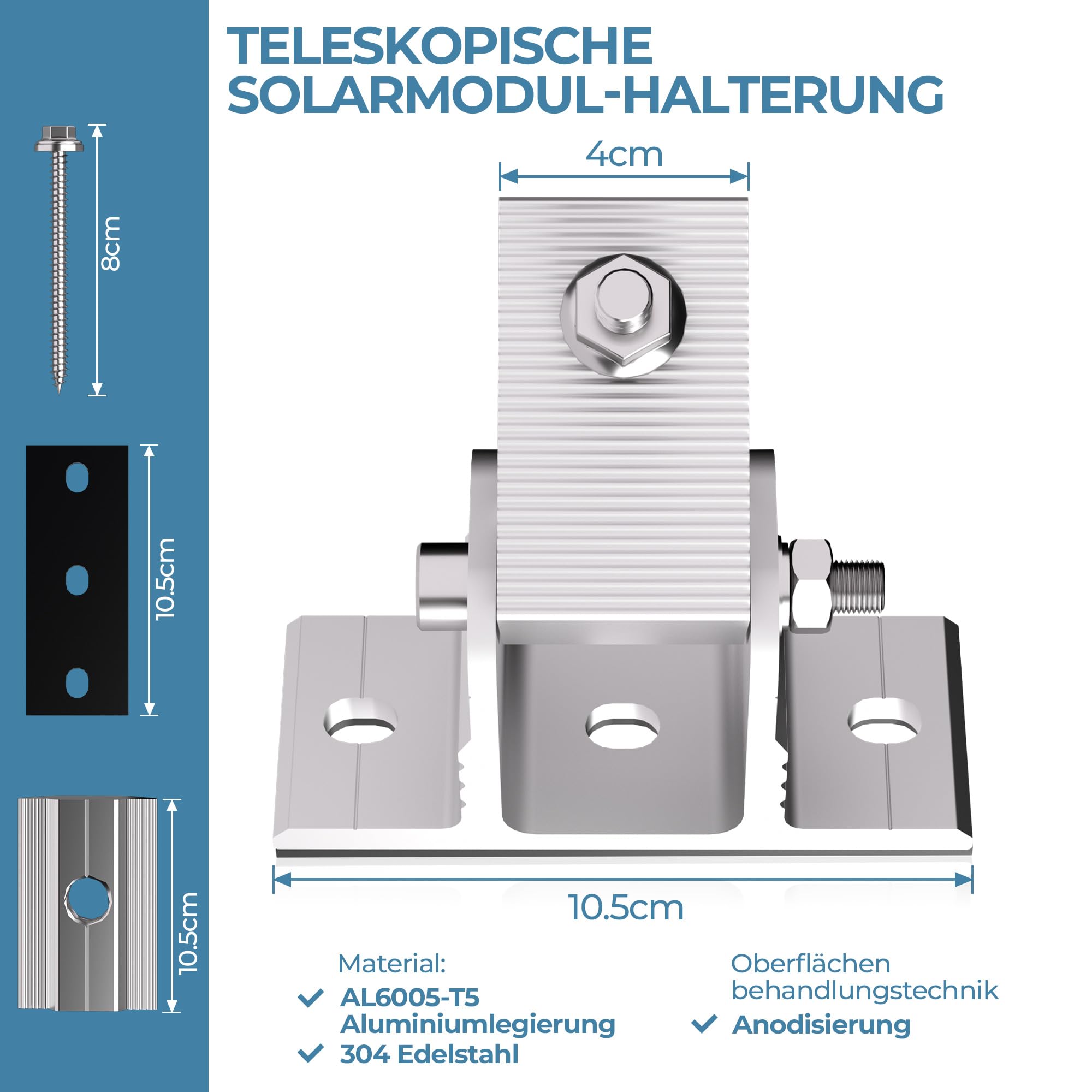 Balkonkraftwerk Solarmodul 2 Paneele SET 15°-30° solarpanel halterung Flachdach Verstelbar Photovoltaik Universal Wand Flachdachmontage for 100W-600W, PV Module Einfache Befestigung