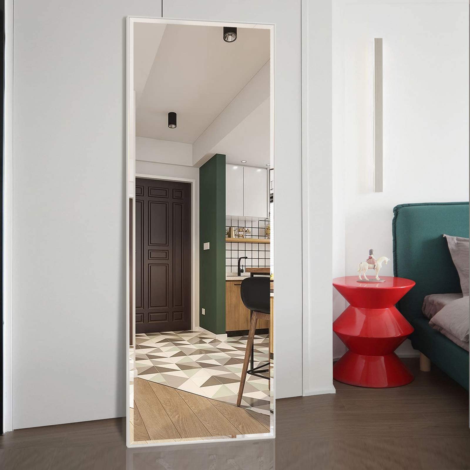 BEAUTYPEAK Full Length Mirror 21" x 64" Body Dressing Standing Hanging or Leaning Against Rectangle Floor Wall Mirrors Aluminum Alloy Wall-Mounted for Bedroom Bathroom Dorm Wall Decor, White