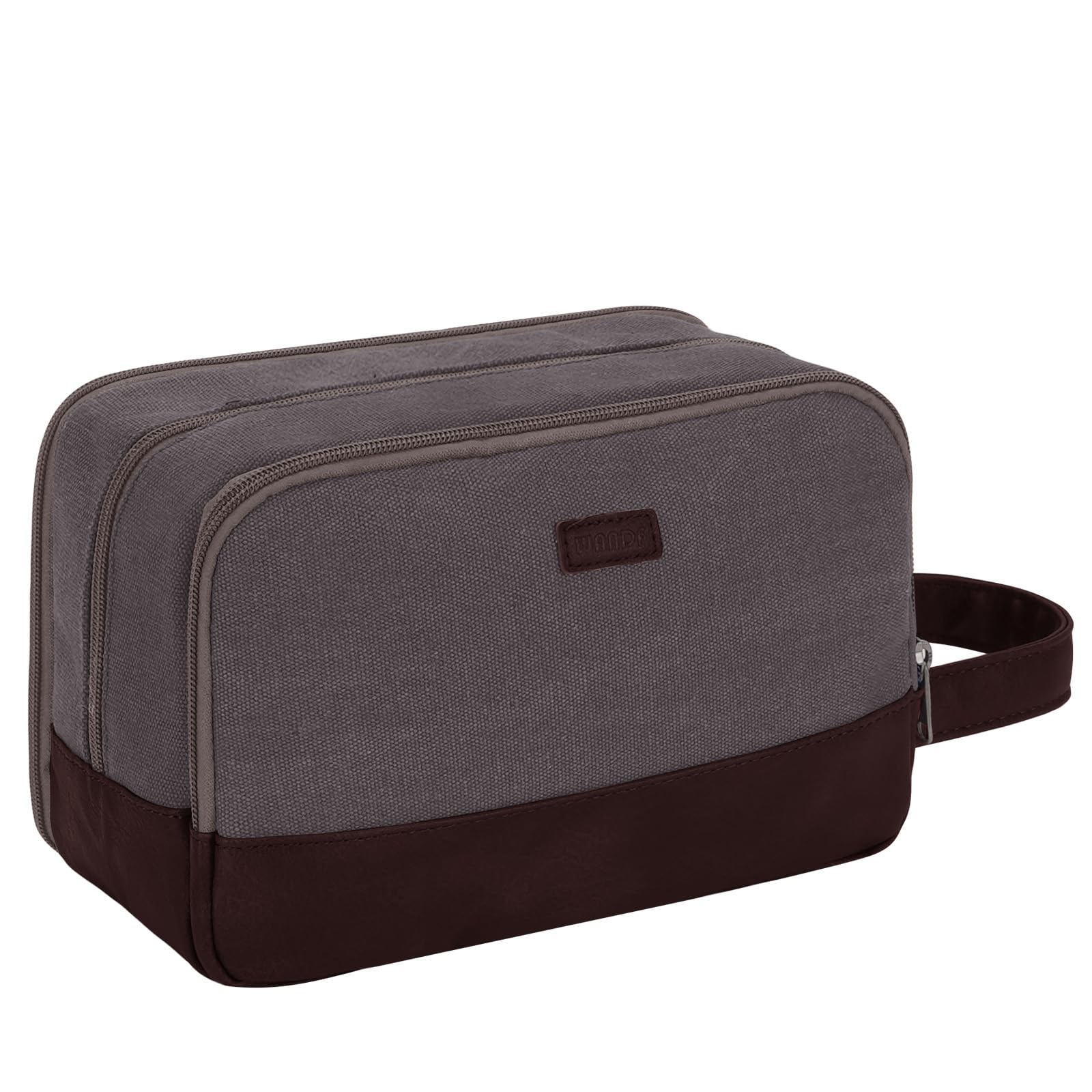 WANDF Kulturtasche für Herren Reise-Kulturtasche,Dopp-Kit aus Canvas,Wasserabweisende vegane Ledertasche für Rasierutensilien und Toilettenartikel (Taupe)