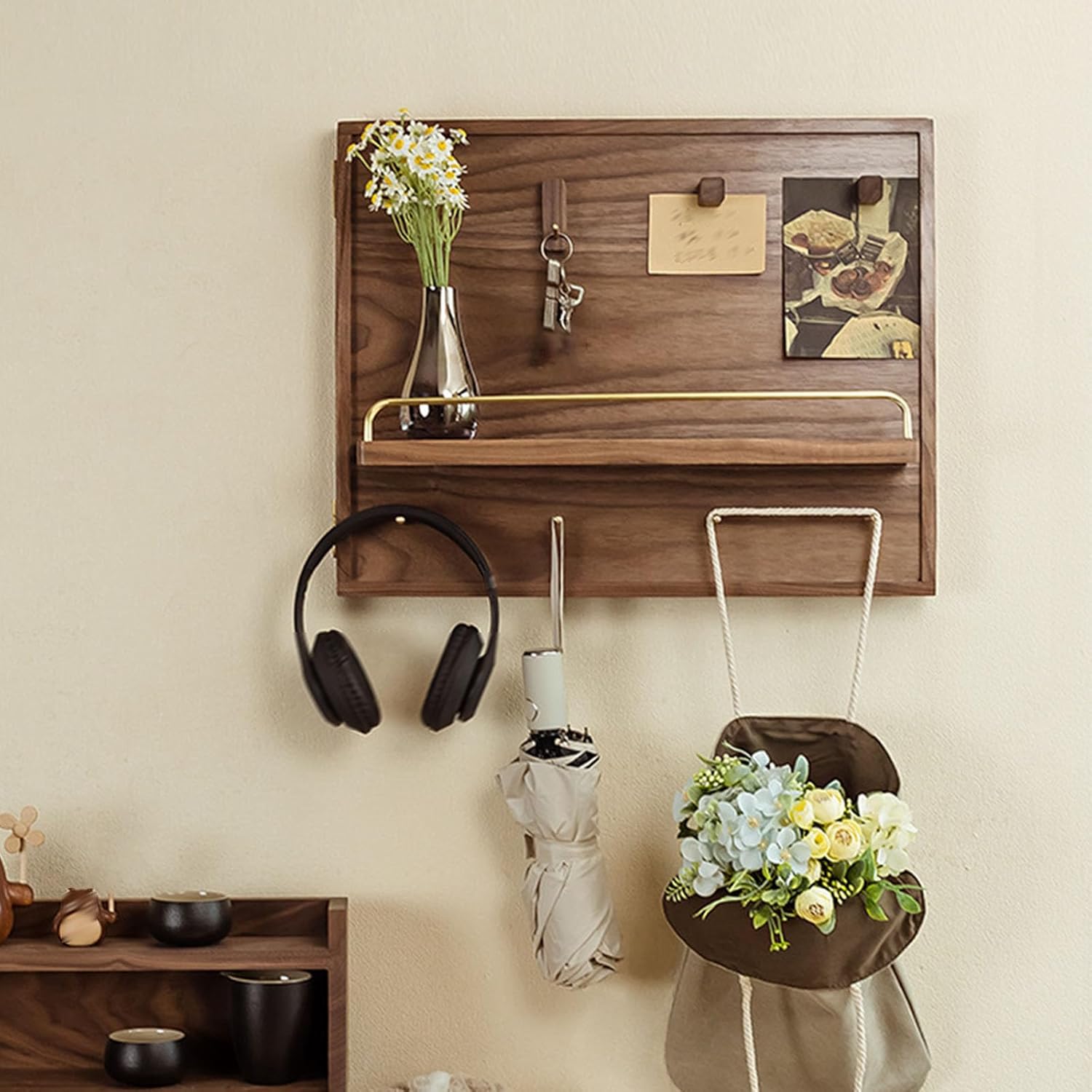 ヒューズボックスカバーキャビネット、隠し回路ブレーカーパネル、電気パネルカバー フック、ブレーカーボックス装飾カバー、棚フック付き木