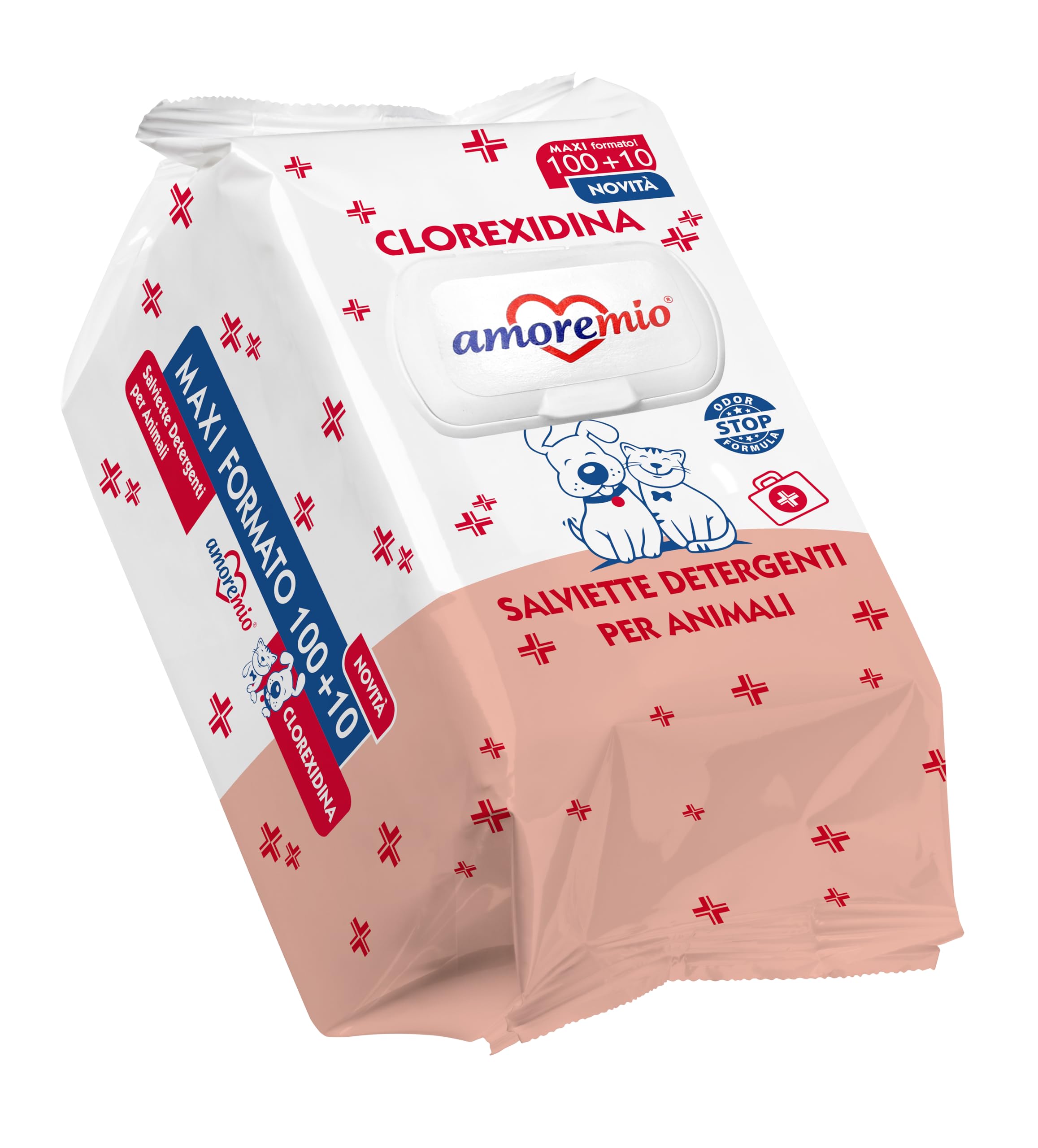 AMORE MIO | 660 Salviette con Clorexidina Maxi Formato, Igienizzanti e Purificanti, per Il Manto di Cani, Gatti e Animali Domestici, Disinfettanti 30x20 cm - 6 Confezione da 110 Salviettine