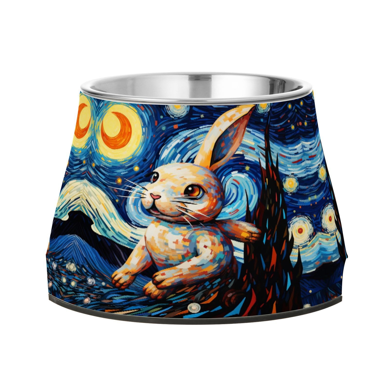 Grafik Aquarell Kaninchen Mond rutschfeste Stapelbare FutternäPfe aus Edelstahl für Hunde Welpen
