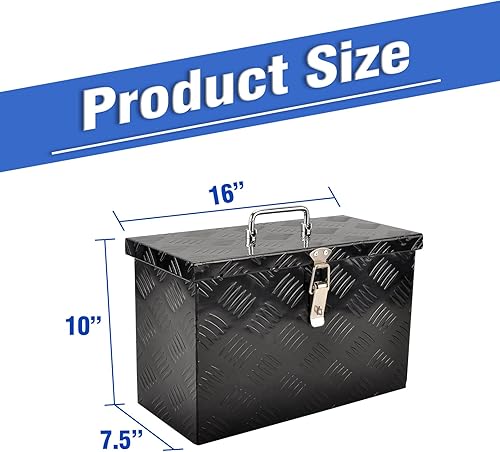 Miniatura 2 de SSN Caja de herramientas de aluminio negro de 16 pulgadas, caja de herramientas de banda de rodadura de 5 barras para camión, cama, automóvil,