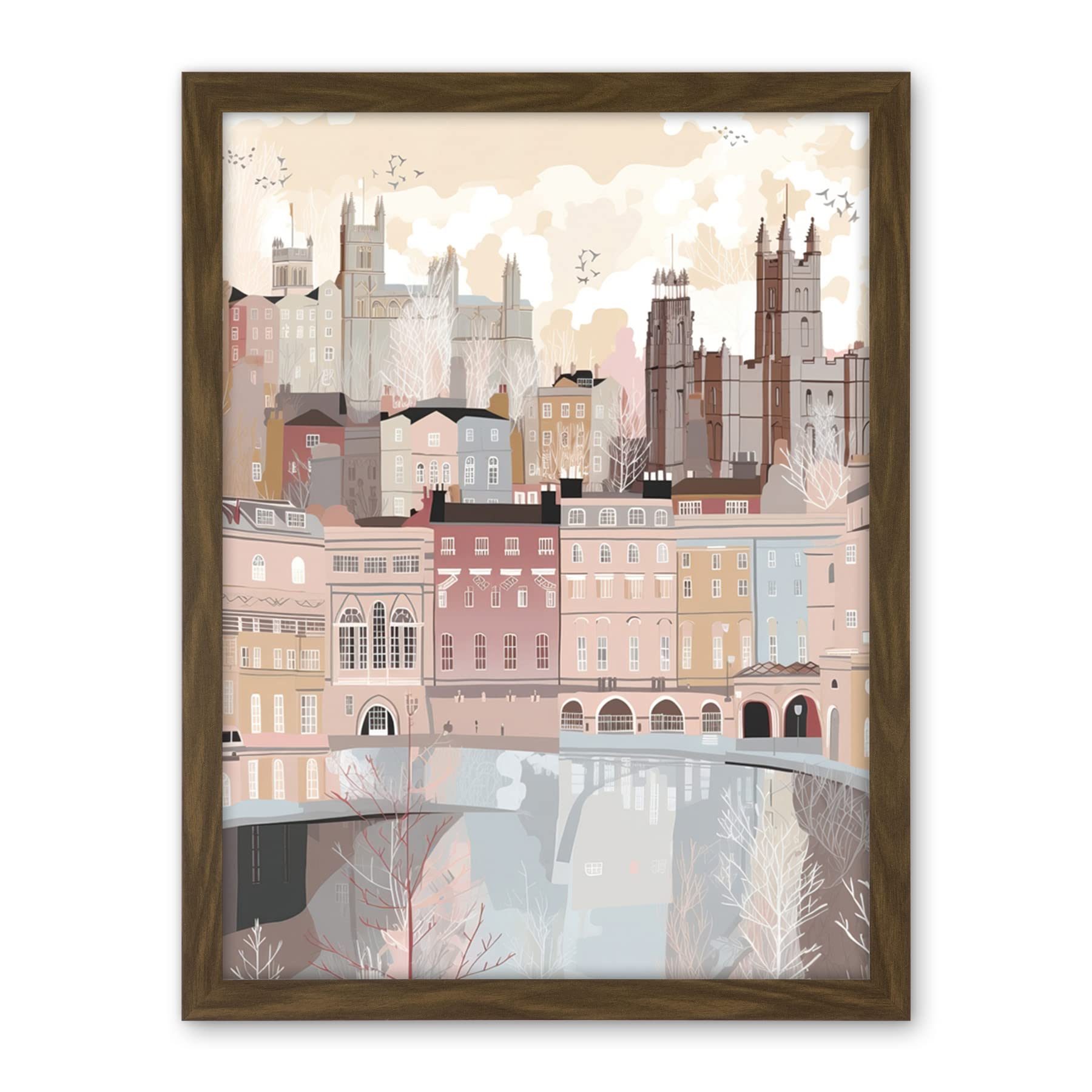 Artery8 Bath Georgian Architecture Pastel Colour Cityscape Artwork Framed Wall Art Print 18X24 Inch