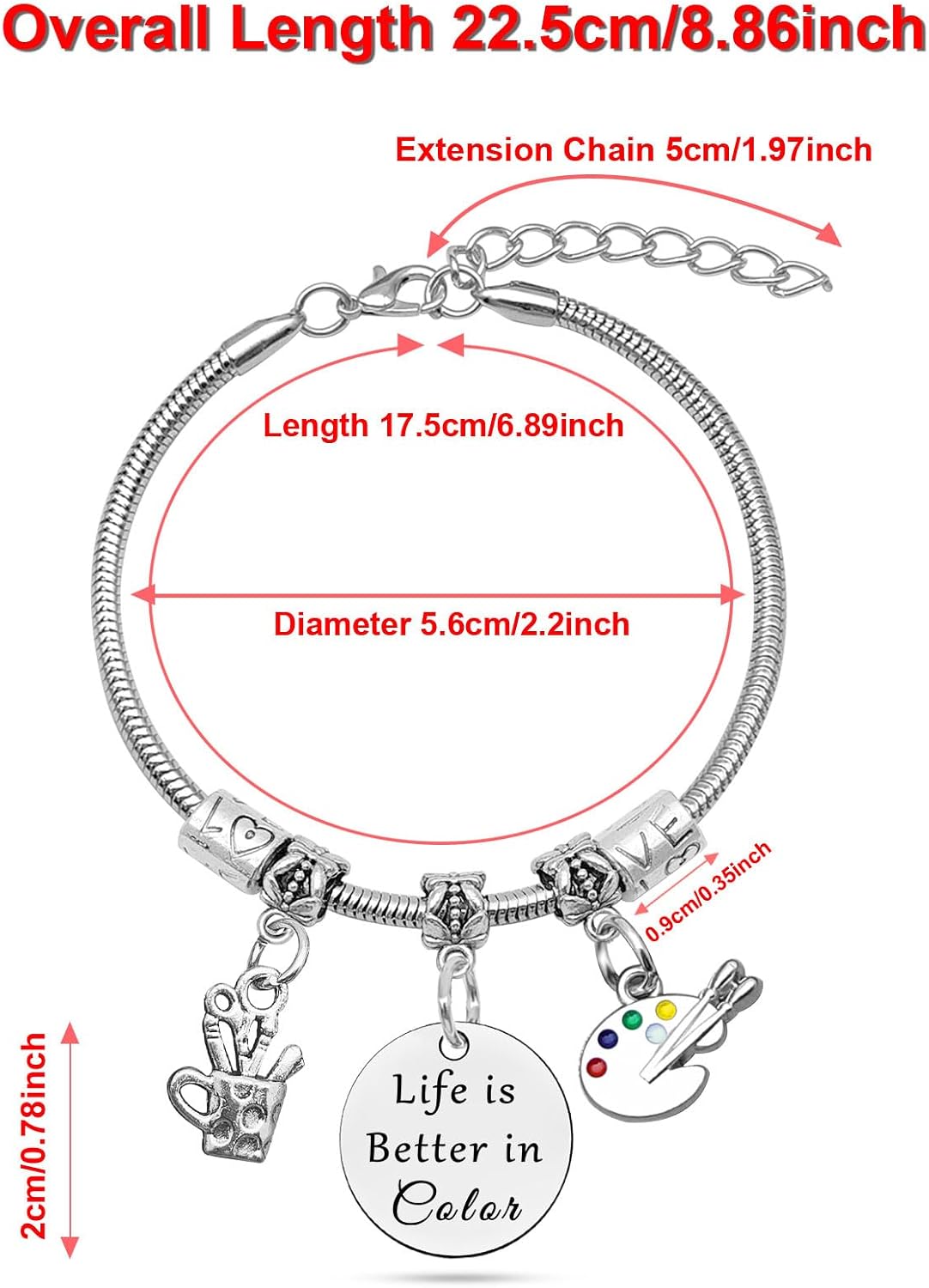 DlaeKua Art Lovers Gifts for Women Artist Gifts Painters Bracelet Art Teacher Appreciation Gifts Art Teacher Graduation Gifts Art Gifts for Women Birthday Gifts for Art Lovers Art Gift Painter Gifts - Image 3