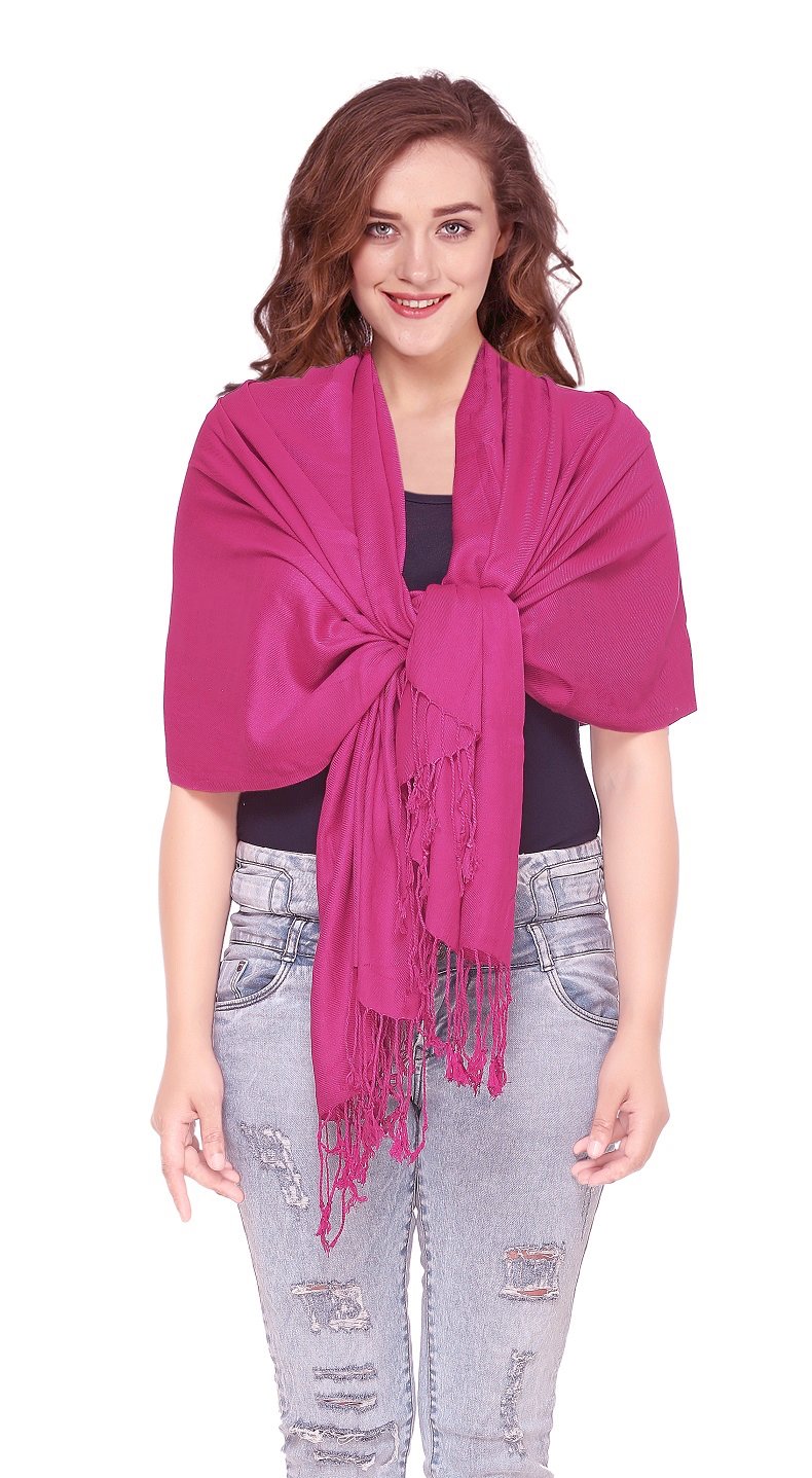 World Of Shawls Women's Cerise Scarf Viscose Pashmina Scarves/Shawl Wrap (Cerise)