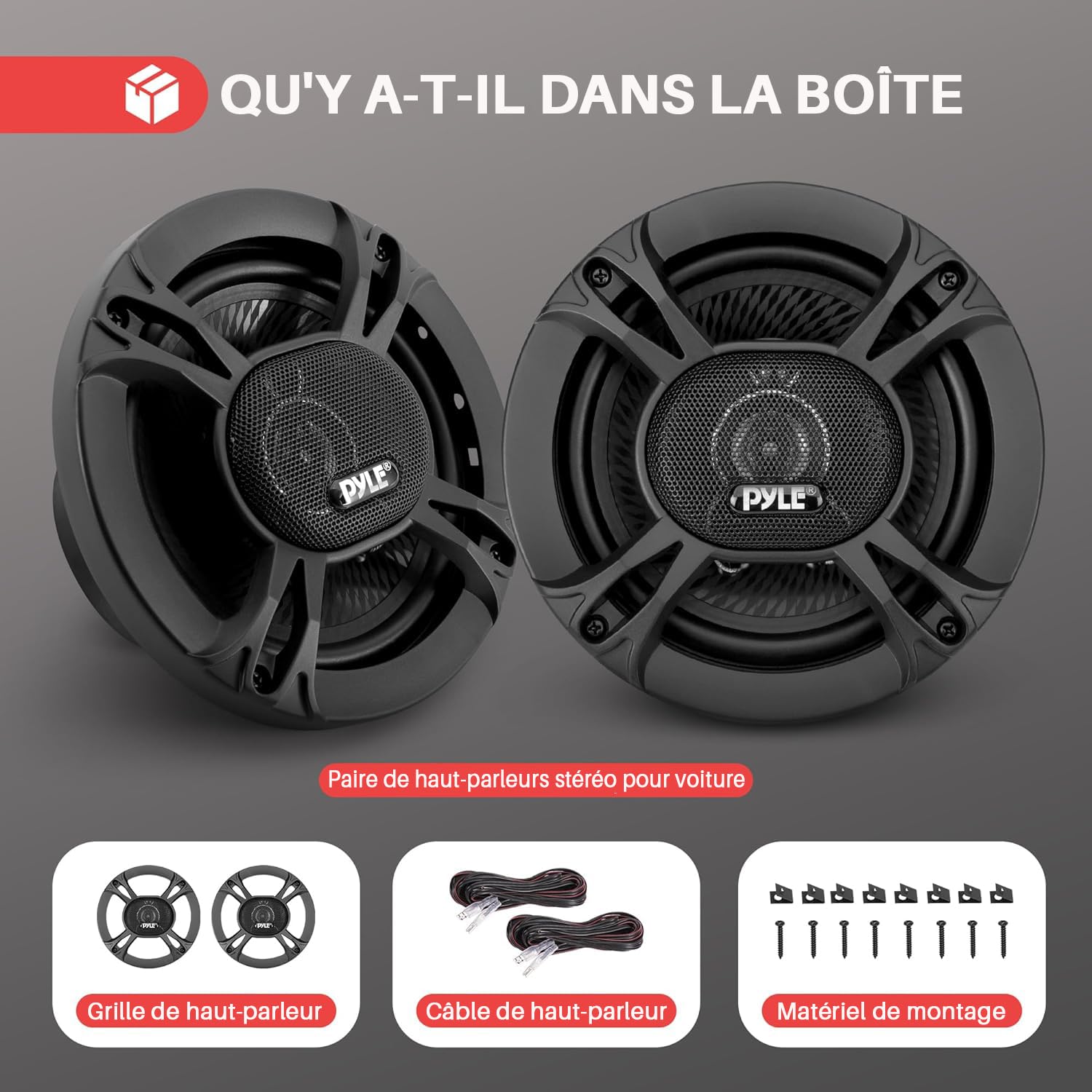 PYLE Haut-Parleurs Voiture 6,5 Pouces 3 Voies 300W (Paire) – Triaxial 150W RMS 4 Ohms, Tweeter Piezo 3/4", Remplacement OEM Universel