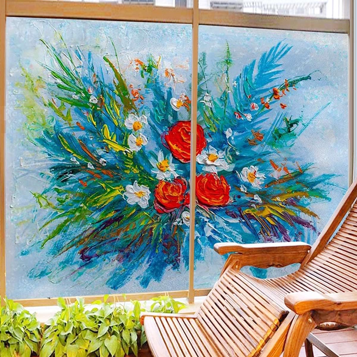 ディープインジゴ 窓用フィルム 窓 めかくしシート ガラスフィルム 目隠しシート 花卉夢幻水彩画スタイル 窓のプライバシーフィルム-