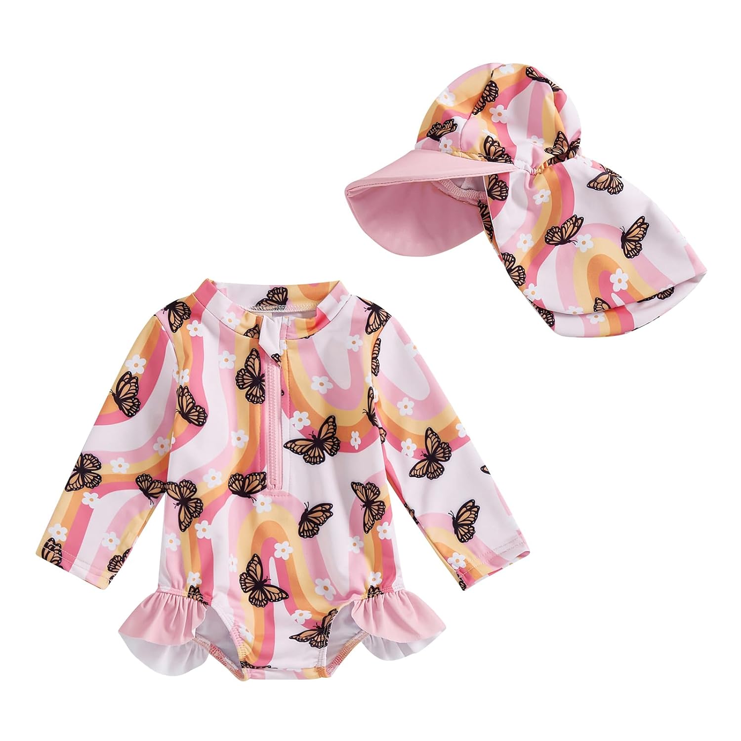 Maiô feminino de manga comprida com chapéu, maiô de praia Rash Guard