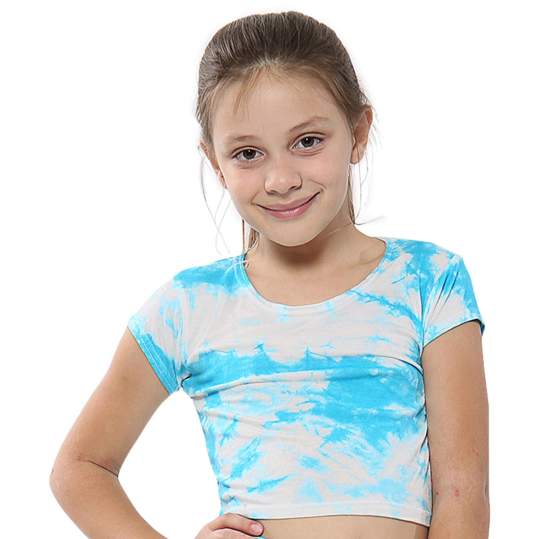 A2Z 4 KidsGirls Crop Top Active Short Sleeves Tie Dye T Shirts - Tie Dye 250 Crop Top Blue 9-10