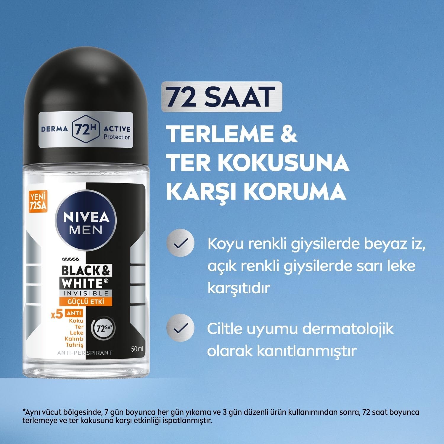 NIVEA Men Erkek Roll On Deodorant Black&White Invisible, 50 ml + NIVEA Men Erkek Roll On Deodorant Black&White Invisible Fresh 48 Saat Anti-Perspirant Koruma, 50 ml X2