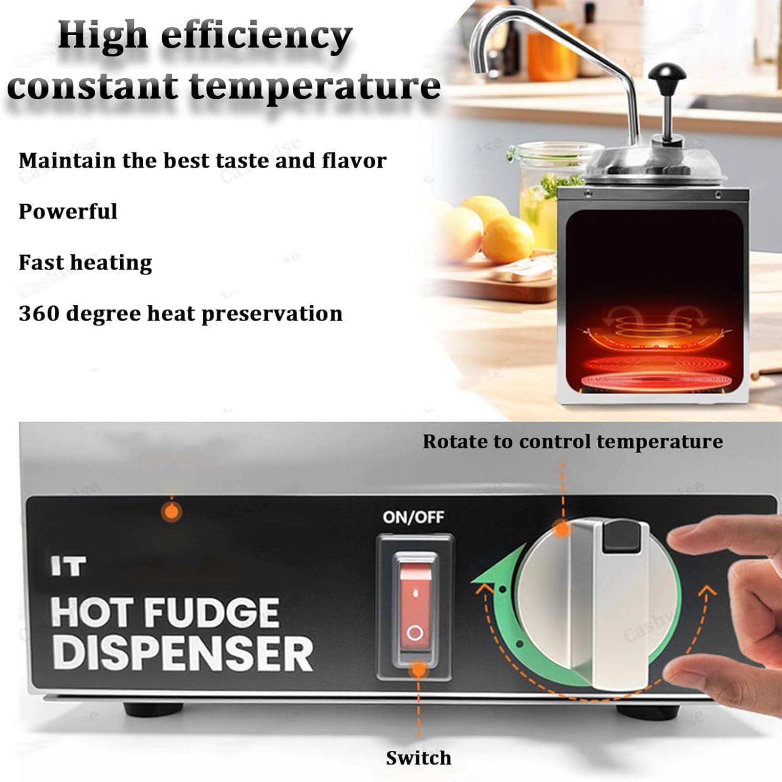 Dispensador eléctrico de queso nacho, calentador de caramelos calientes, aislamiento térmico de 360°, control de temperatura, extraíble para limpieza, diseño antideslizante para cafetería y fiesta en
