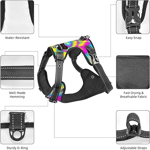 Miniatura 4 de Arnés personalizado para perro sin tirones, chaleco personalizado para perro teñido anudado de acuarela con número de teléfono y nombre de mascota,