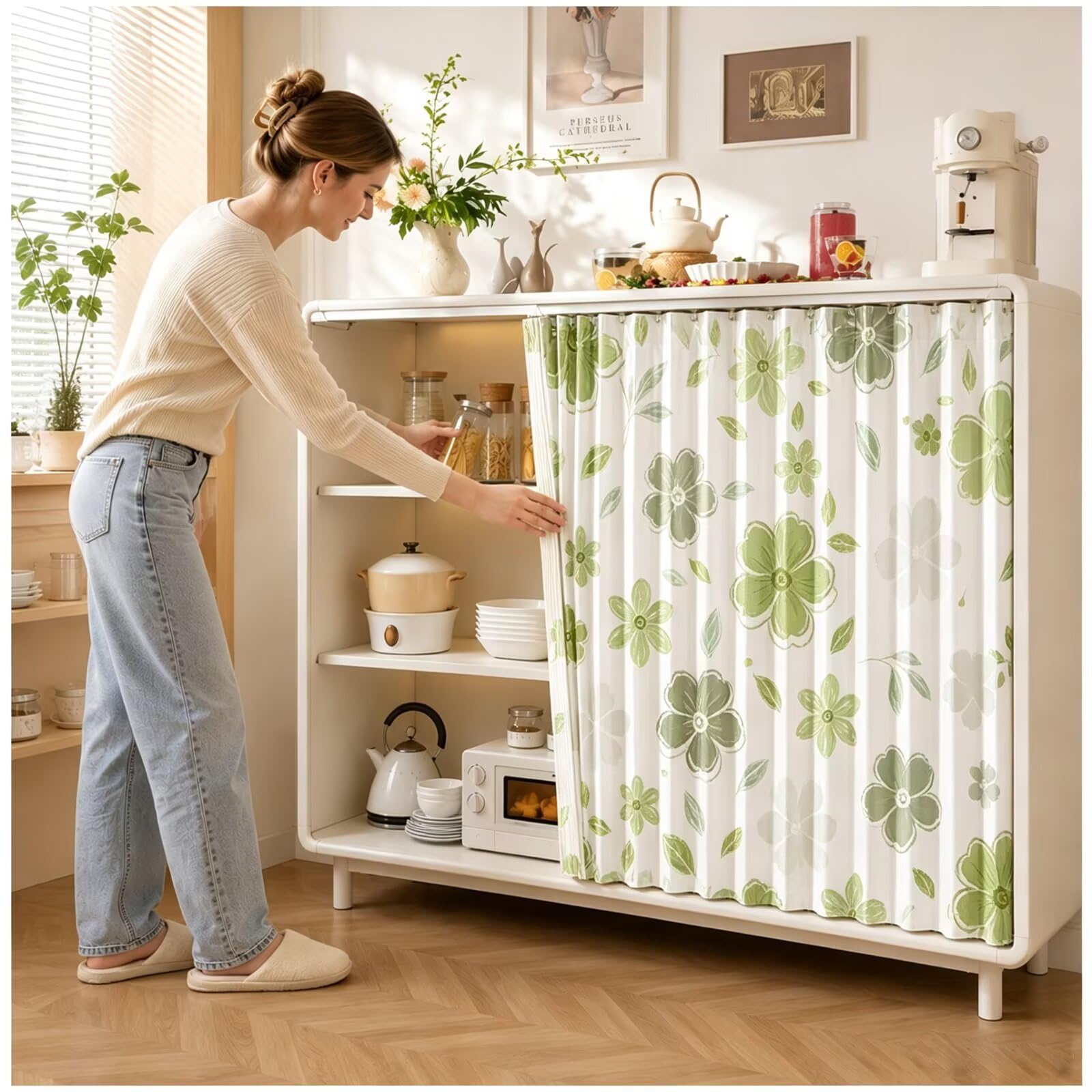 Schrankvorhang für Wohnmobil, Regalvorhang mit Schiene W110 x H140cm
