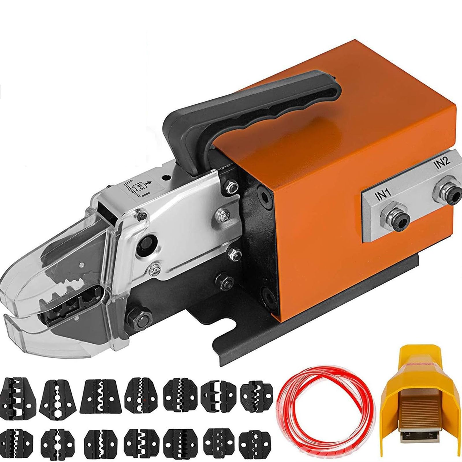 Ltzygmion Pneumatic Crimping Tool, Wire Terminal Crimping Machine With 14 Sets Die And Foot Switch, Output Force 1.3 T, Crimping Range 6-35Mm², For Many Kinds Of Terminals