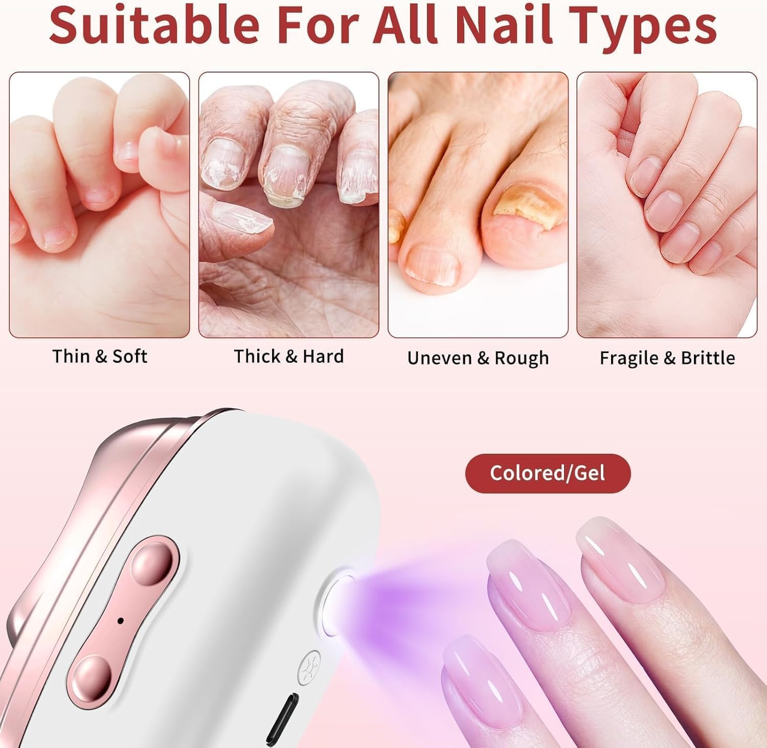 Electric Nail Clippers for Toenails Fingernail - 2026 4 in 1 Automatic Nail Trimmer with Nail File/Polishing/Gel Nail Light - USB Rechargeable for Baby/Kids/Adults/Seniors Thick Nails