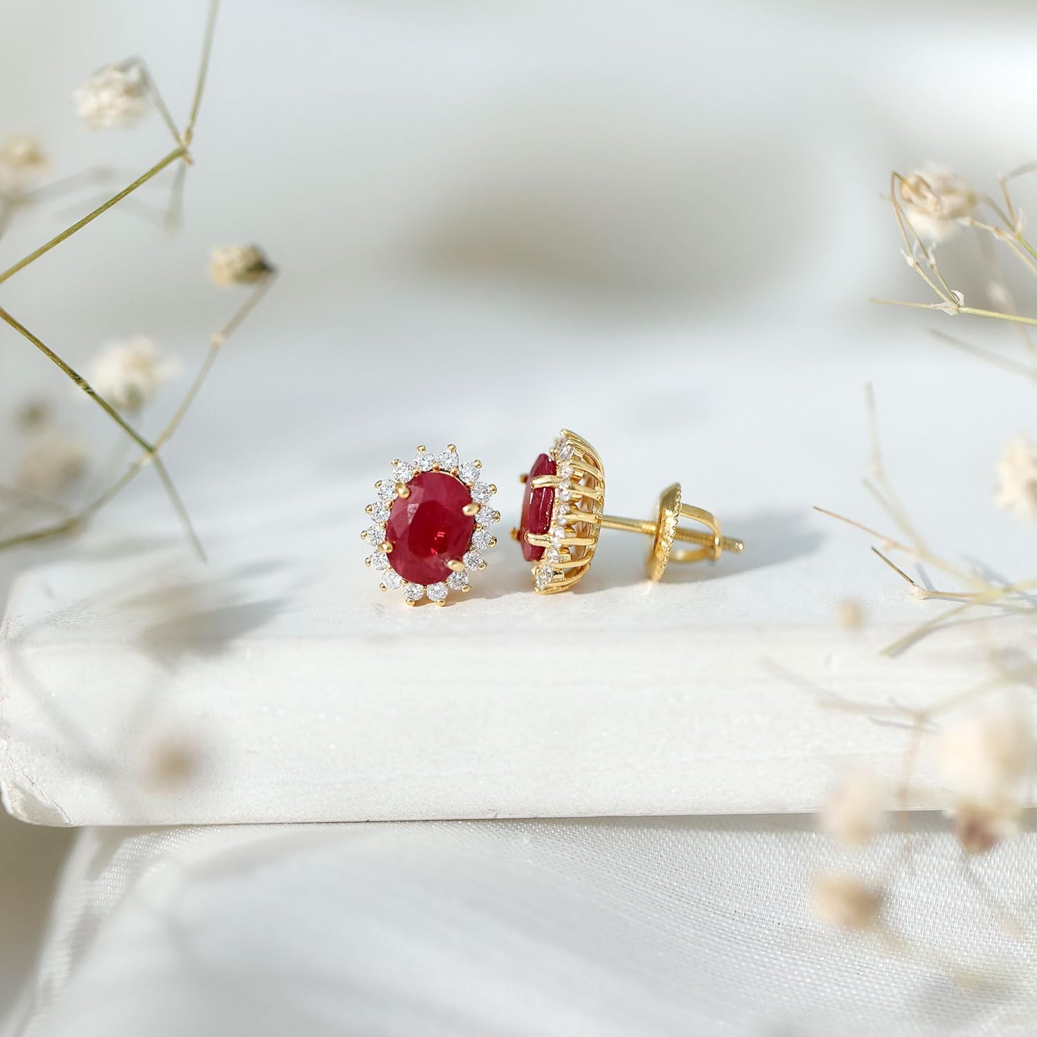 Genuine 2 Carat Ruby Diamond Earrings in Silver, Aaa Quality, Certified Oval Ruby Earrings For Women - Ready To Gift - Image 4