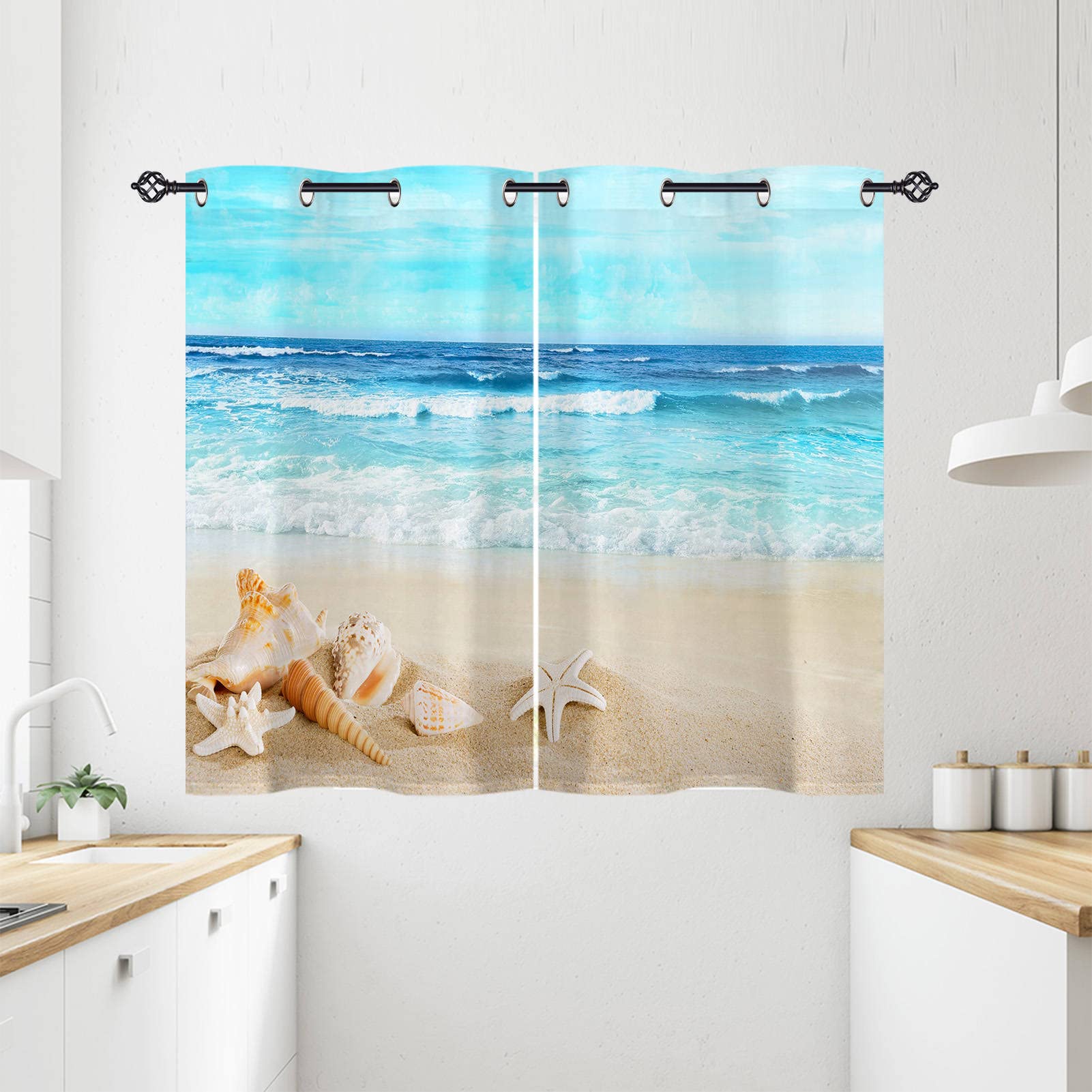ANHOPE Seaside Beach Blackout Eyelet Curtains 2 Panels W 28" x L 54" — image 1