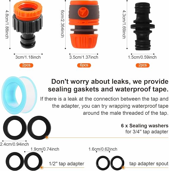 Garden Hose Pipe Connectors and Fittings Set - Outside Garden Hose Tap Connector Hose Pipe Connector, Hosepipe Connectors to Outdoor Tap Connectors Adapter for Taps G 3/4