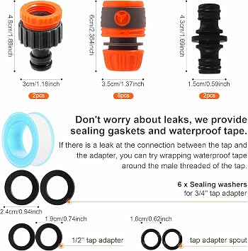 Garden Hose Pipe Connectors and Fittings Set - Outside Garden Hose Tap Connector Hose Pipe Connector, Hosepipe Connectors to Outdoor Tap Connectors Adapter for Taps G 3/4