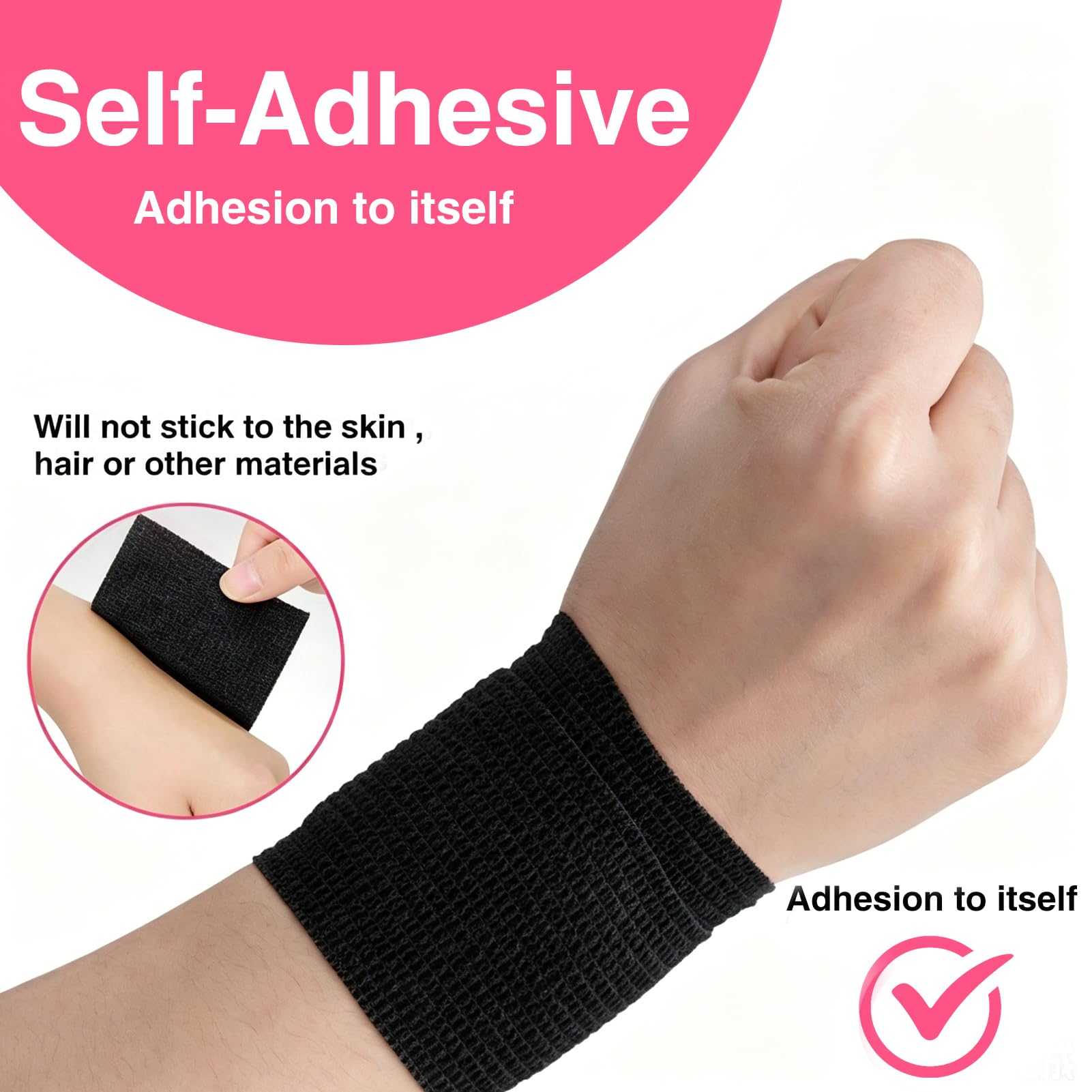 Self Adhesive Bandage Wrap, 2" X 5 Yards Elastic Cohesive Bandage Wrap, Color Athletic Tape, Vet Wrap, Ankle Tape,Non-Woven Cohesive Bandage 16Rolls，Black — Amazon image 7