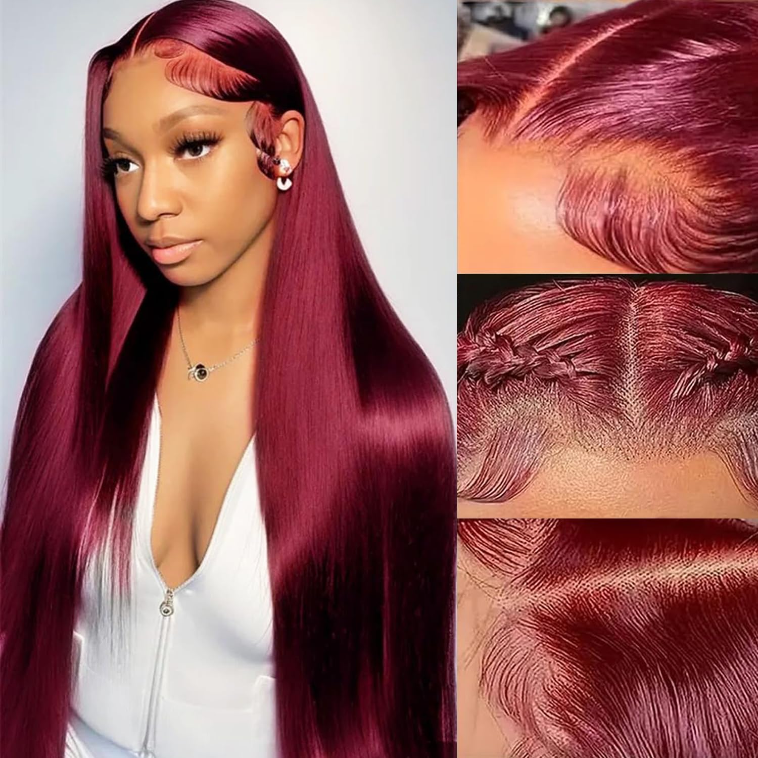 30 Inch 99J Burgundy Lace Front Wigs Human Hair Glueless Straight Full Frontal 13x4 HD Lace Front Wigs for Women Human Hair Red Burgundy Wig Pre