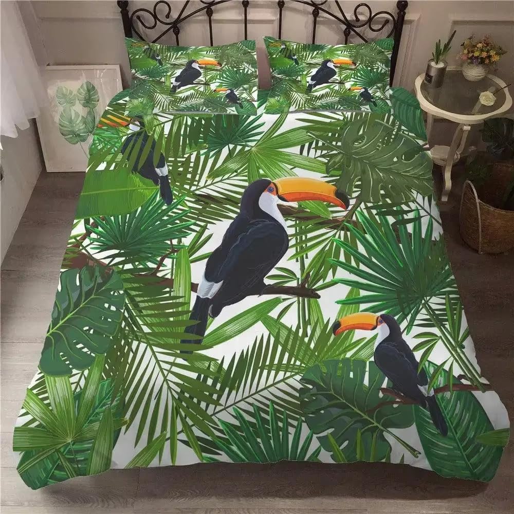 NDXRWDZR King Size Duvet Set Toucan Duvet Cover with Zipper Closure Bedding Set for Aldults Kids Soft Hypoallergenic Microfiber Quilt Cover 230x220 cm + 2 Pillowcases 50x75 cm