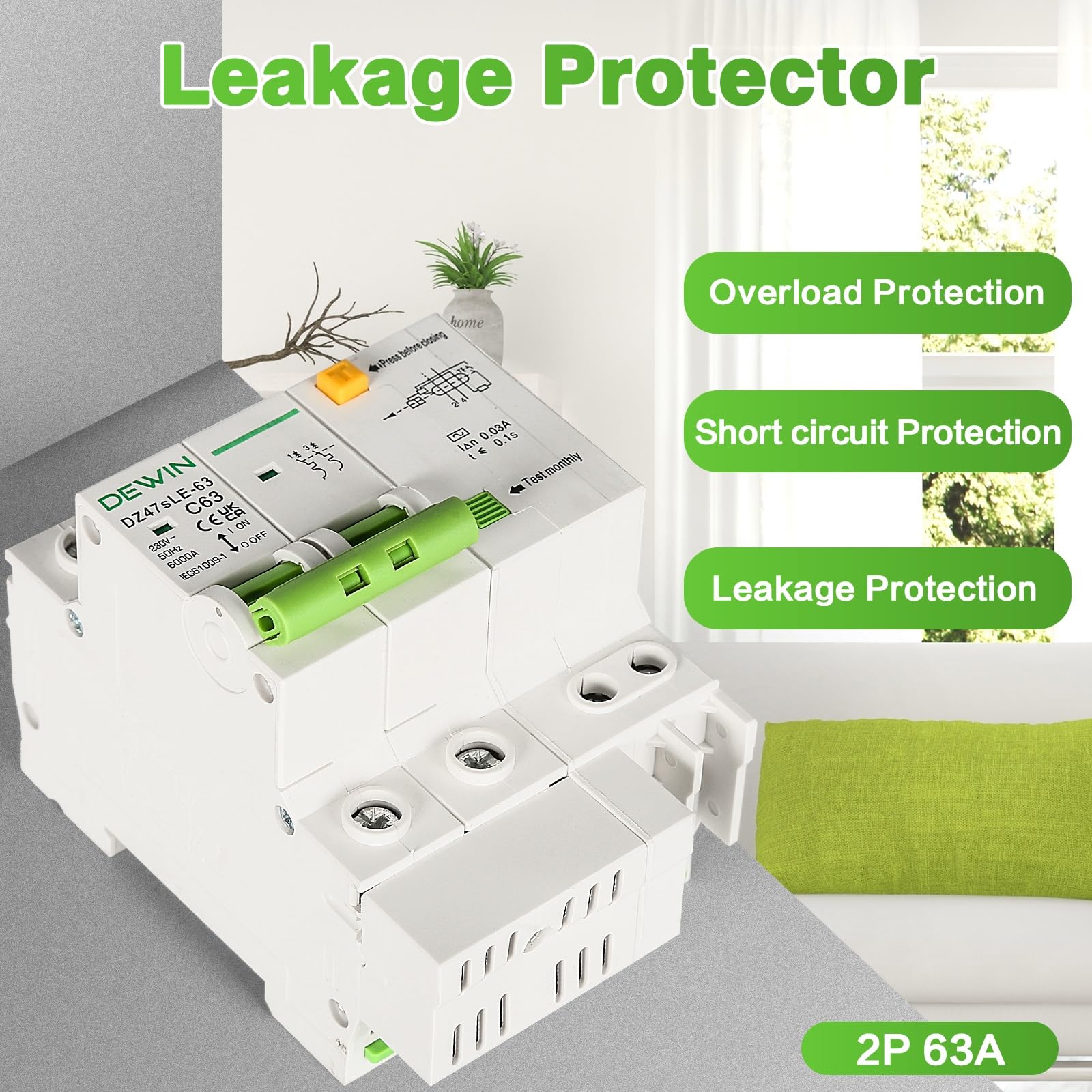 Disjoncteur,Disjoncteur Différentiel RCCB RCD 6KA AC 2P 230V Type