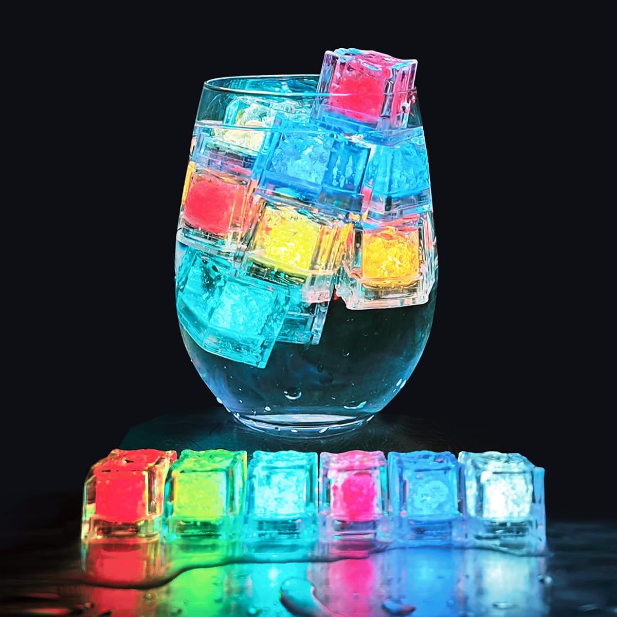 CAIKAG 120 Pack Light Up Ice Cubes Glow LED Ice Cubes for Drinks with Liquid