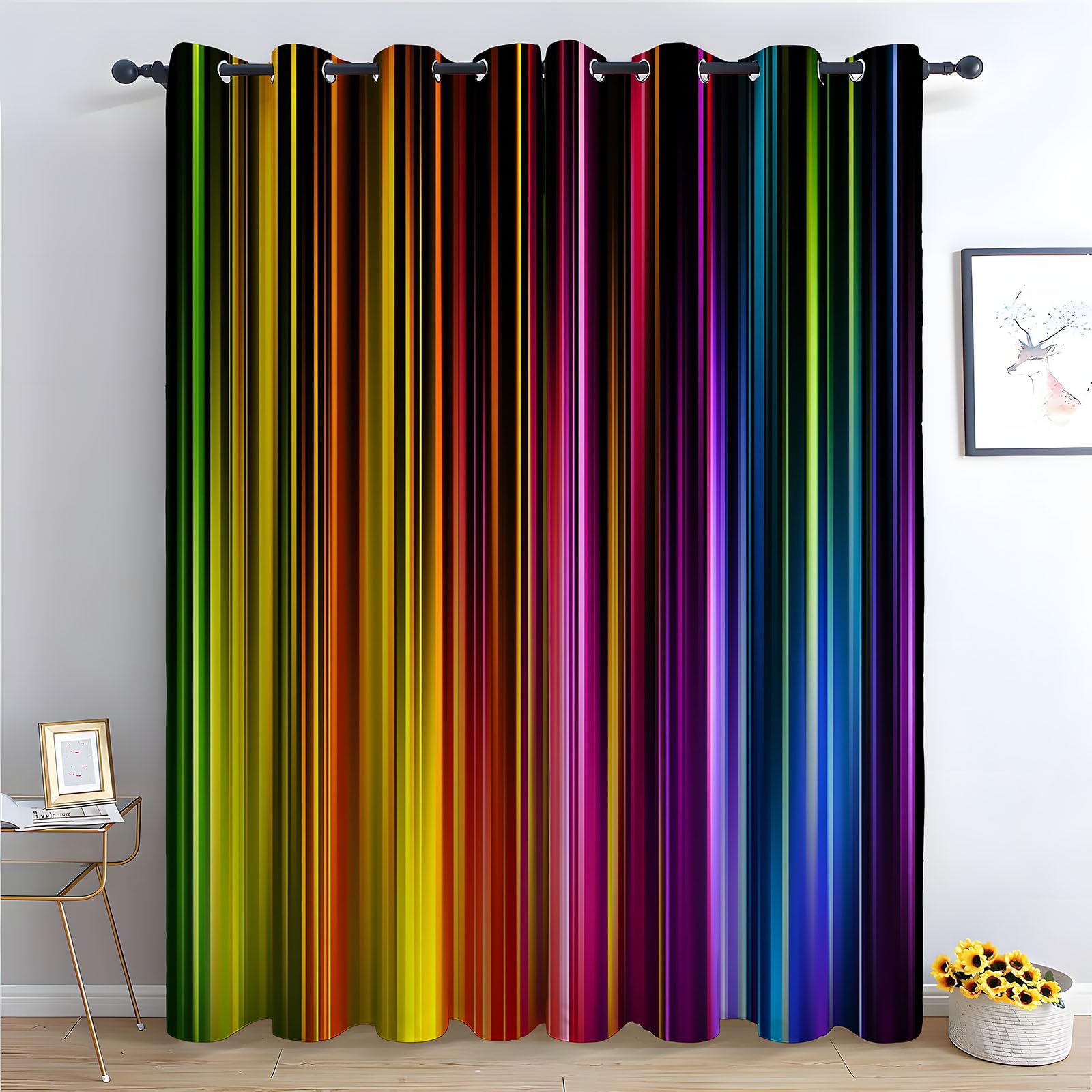 TERUEA Outdoor Curtains Garden Decor, Vertical colorful rainbow light streak abstract Boho Home/Office Artistic Decor for Bedroom Living Room-52 W x 96" L (Pack of 2)