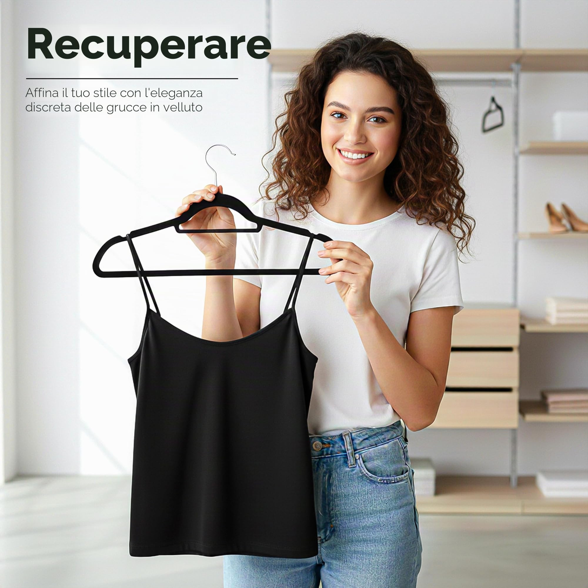 Utopia Home Grucce in Velluto Antiscivolo – Appendini Resistenti con Fermacravatte, Salvaspazio e Ultra Sottili, Ideali per Giacche, Cappotti e Maglioni (Nero, Set da 50)