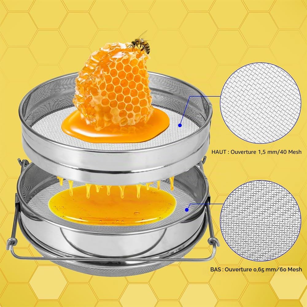 Filtre à miel en acier inoxydable à mailles fines Filtre à débris Outil d'apiculture Extracteur de miel Equipement de ruche Filtre à miel brut Fournitures apicoles
