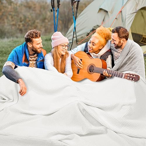 Miniatura 7 de PHF Manta de punto gofre de 100 % algodón, tamaño King de 120 x 120 pulgadas, suave, ligera, transpirable, de gran tamaño, perfecta para verano,