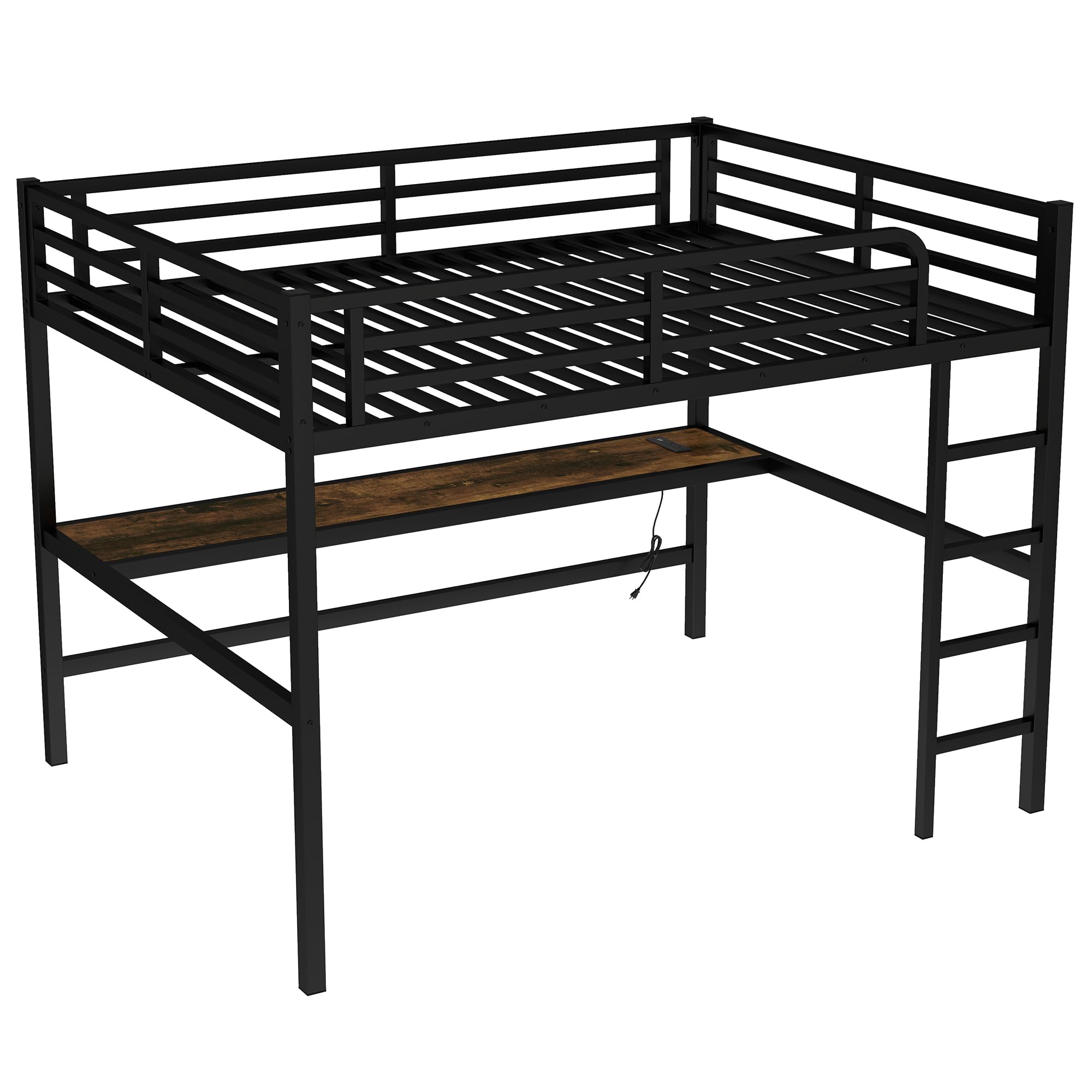 Bellemave Queen Loft Bed with Desk and Charging Station(Black)