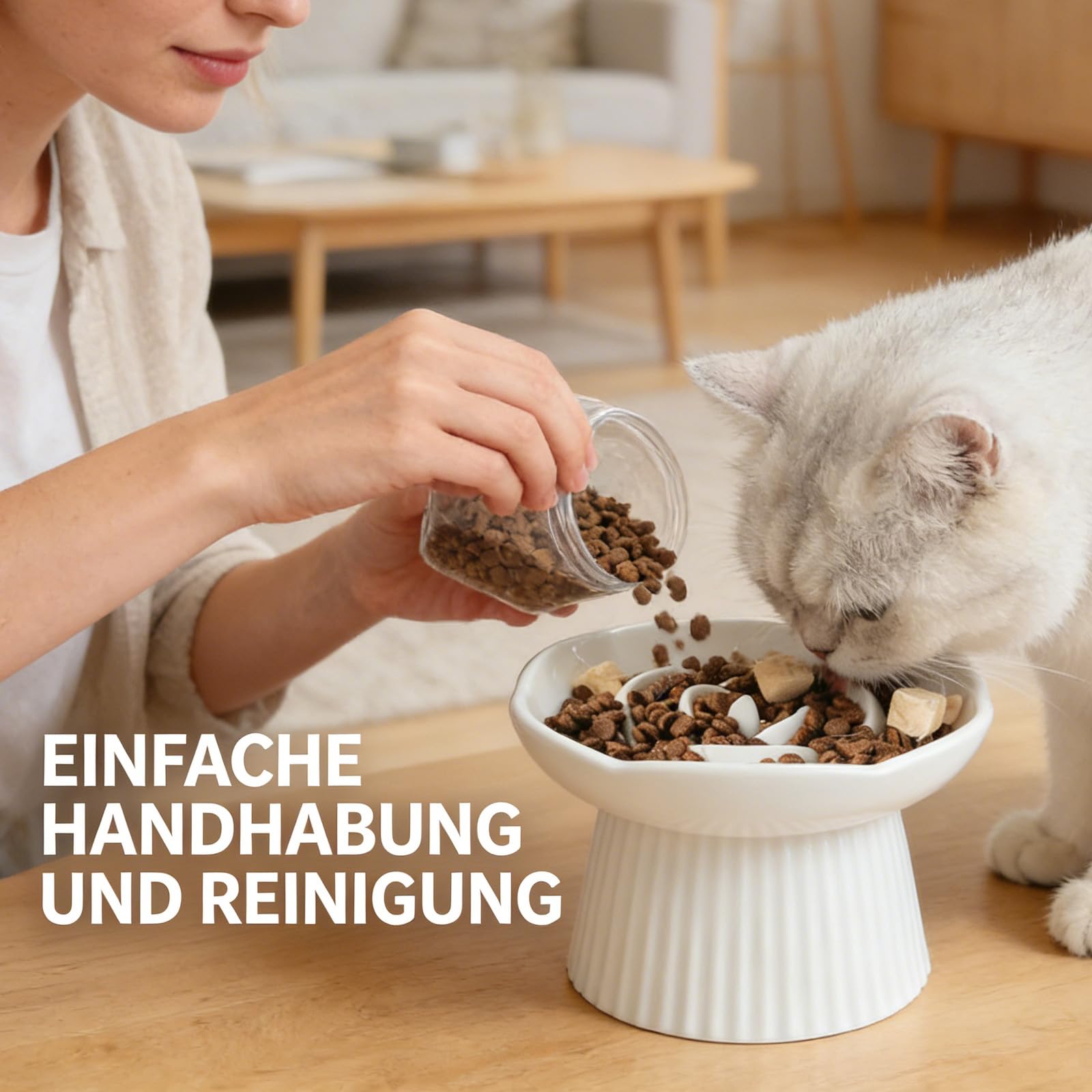 Anti Schling Napf Katze Erhöht, Keramik Antischlingnapf Katze, Slow Feeder Schlingnapf Katze für Katzen und kleine Hunde (Weiß)