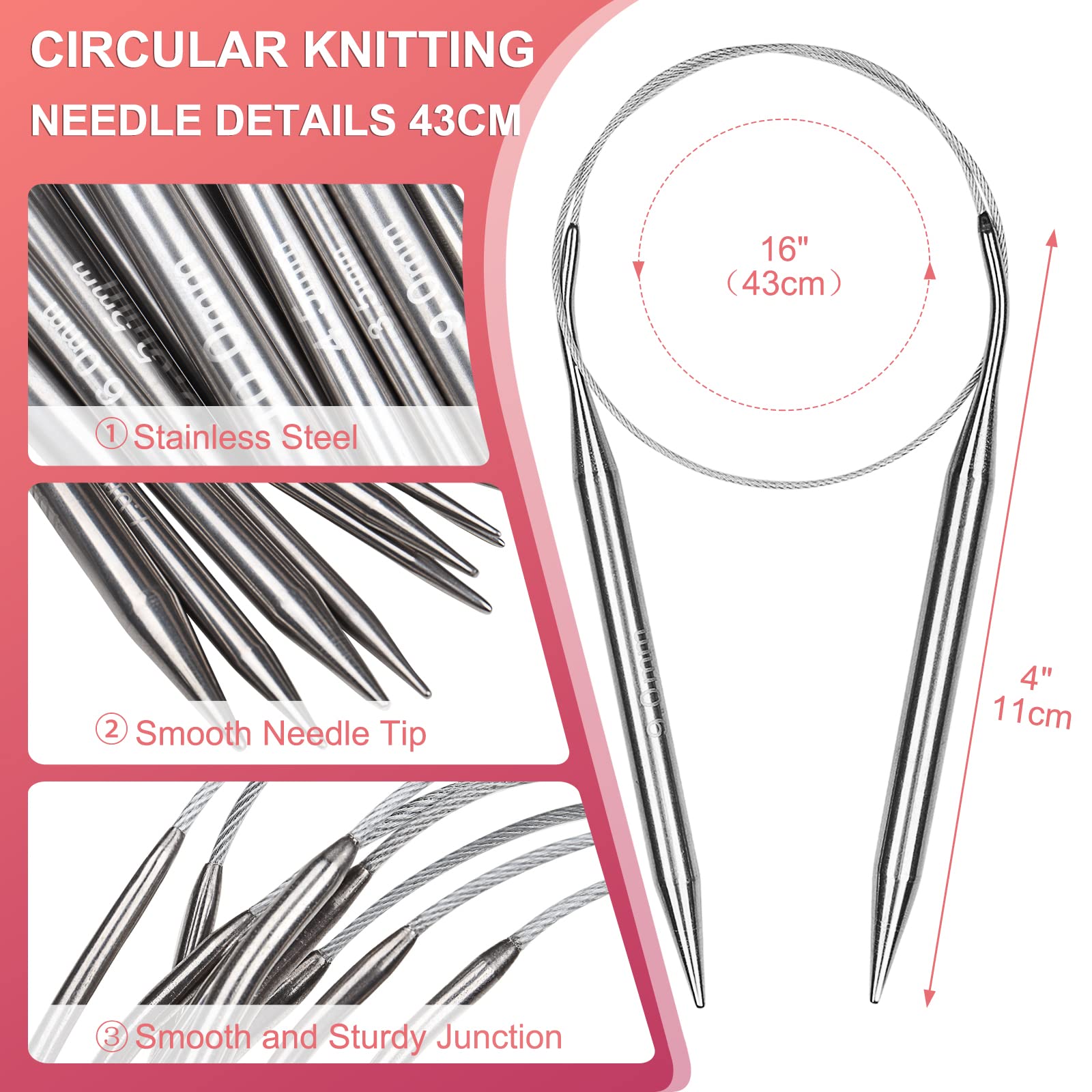 Aiguilles à Tricoter Circulaires Coopay - Lot 11 Tailles 1.5-5mm - Longueur 40cm - Avec étui