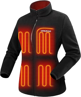 Venustas Womens Fleece Heated Jacket with Battery Pack, Soft Lightweight Heating Coat for Outdoor Activities