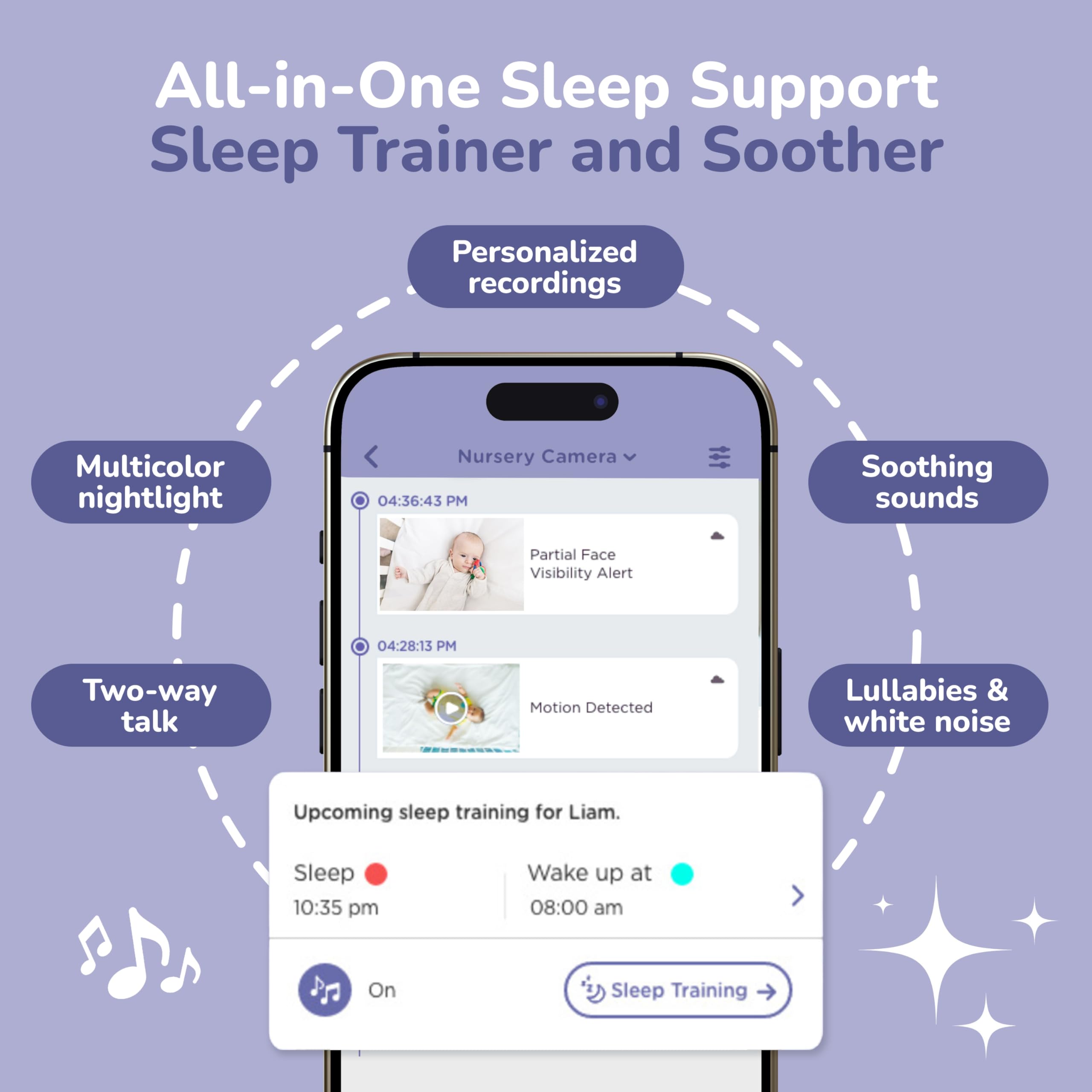 Hubble SkyVision AI Smart Video HD Monitor with Crib Mount, Desk Mount, Night Light Soothing sounds, App with Baby Rollover Detection, Cry Detection, Sleep Insights and more!