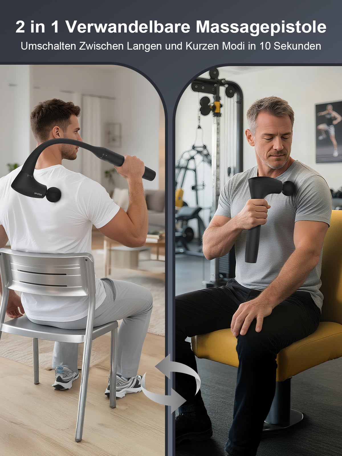 Mebak M3 Massagepistole Massagegerät Muskel Massage Gun 2 in 1 Transformierbare Massagepistole 5-Speed Elektrisches Ultra Quiet Handgerät Massage Pistole für Rücken, Schulter und Körper Entspannung