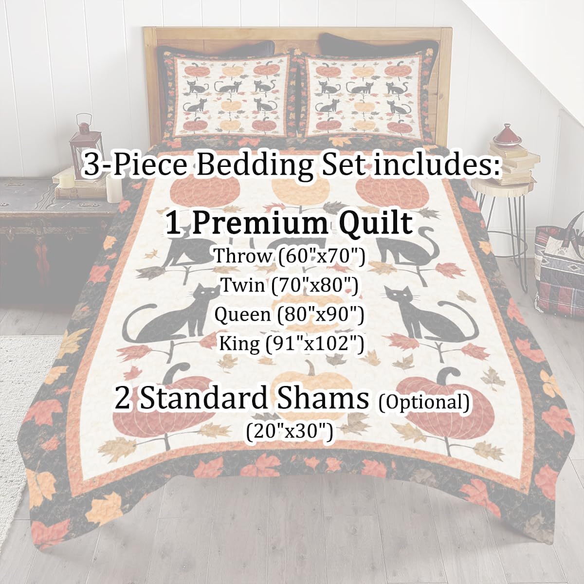 Custom Autumn Town Quilt - Country Patchwork Quilts Queen Size Bedding - Soft Lightweight 3 Pieces King Queen Comforter Set With Leaves Print Decor