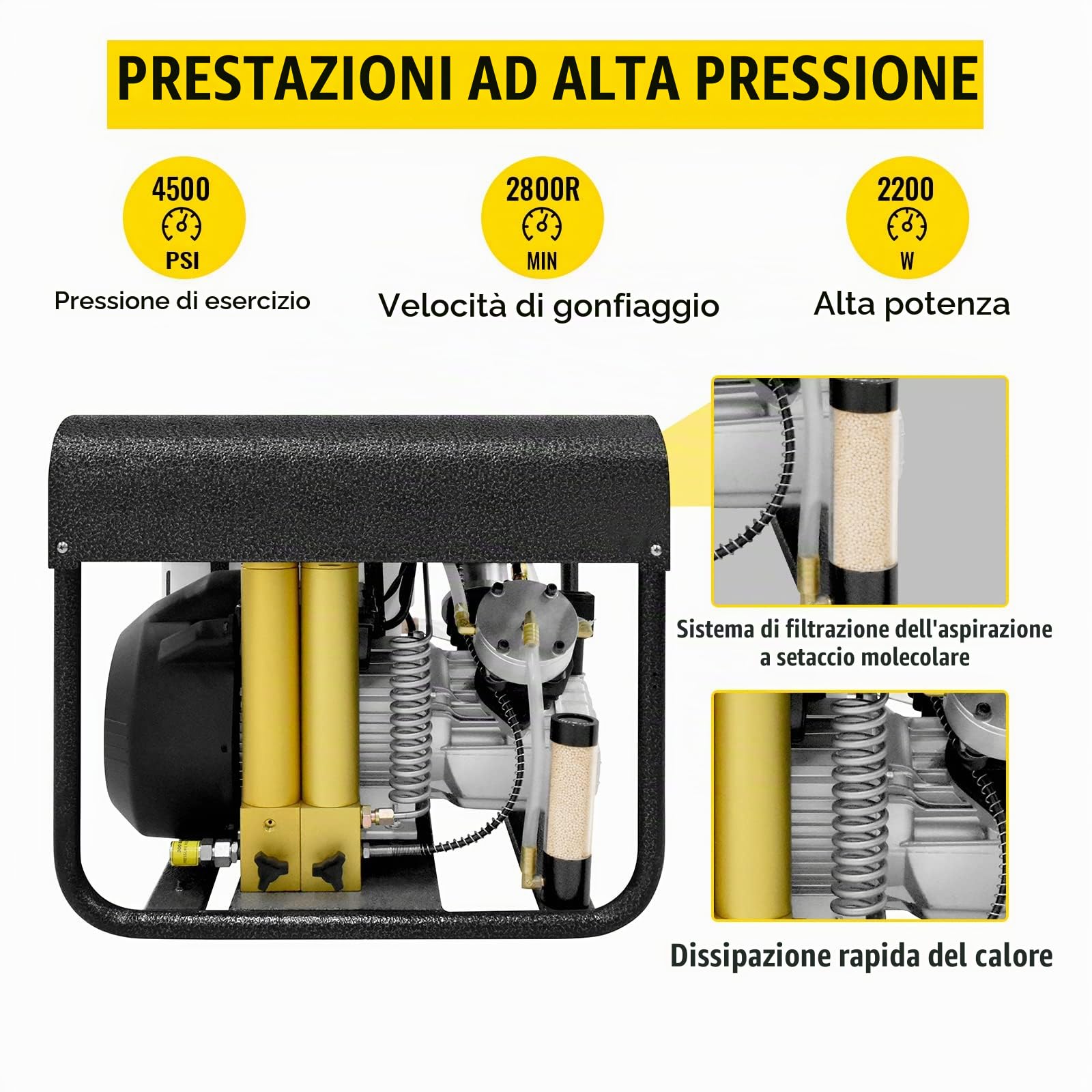 Compressore d'aria TUXING PCP,sistema di raffreddamento ad acqua e ventola integrato,filtro a doppia filtrazione,versione con arresto automatico,per bombole da sub per bombole di paintball (TXEDT032)