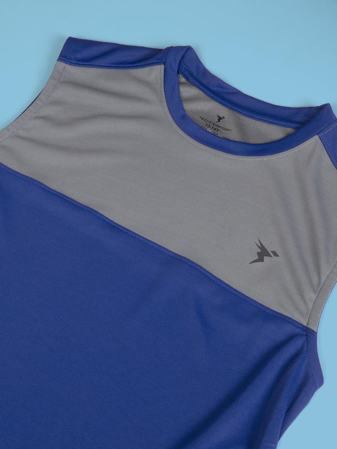 TECHNOSPORT Boys Slim Fit Color Block Gym Vest for Running, Gym & Sports - (BTB126CRB_Capri Blue_13-14 Years) - Image 6 thumbnail