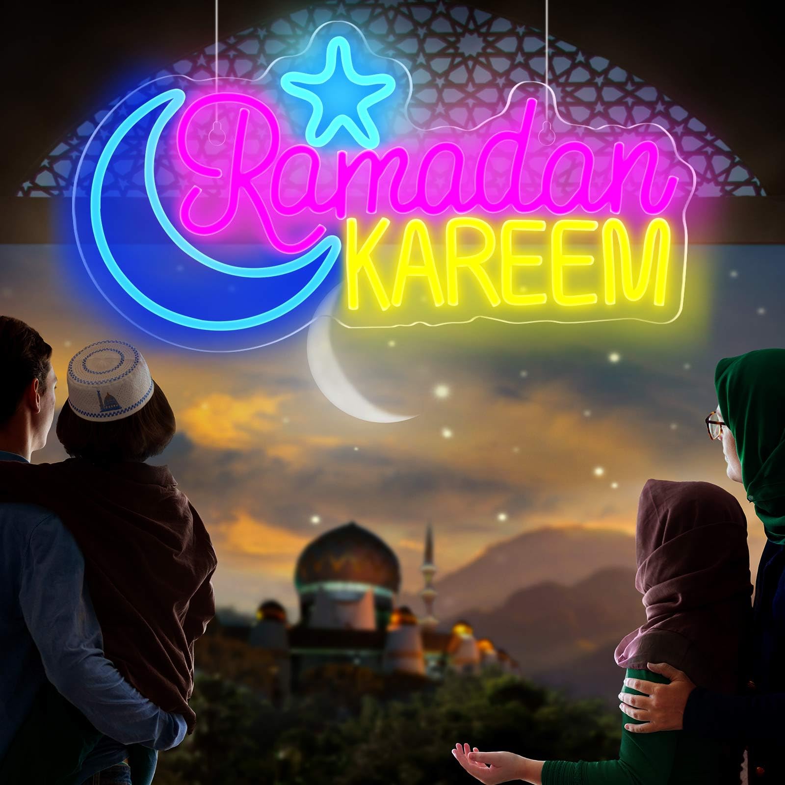 Glooglitter Ramadan Kareem Insegna al neon grande Eid Mubarak Decorazione per la casa Decorazione per le vacanze islamiche Ramadan Mubarak Decorazione al neon Segno Luce al Neon Ramadan Celebrazione