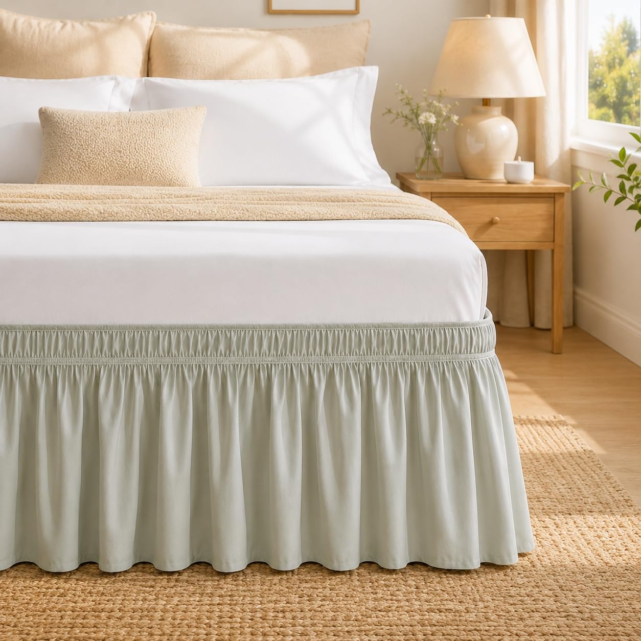Light Grey Bed Skirt Queen Size 18" Drop, Elastic Wrap Around Bedskirt