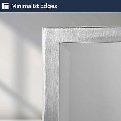 Miniatura 5 de Head West Espejo de tocador de baño de níquel cepillado, espejo decorativo de acero inoxidable biselado para decoración de pared, espejos de baño