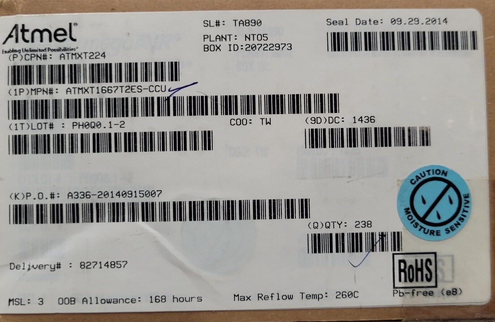 (1 PC) ATMXT1667T2ES-CCU ATMEL