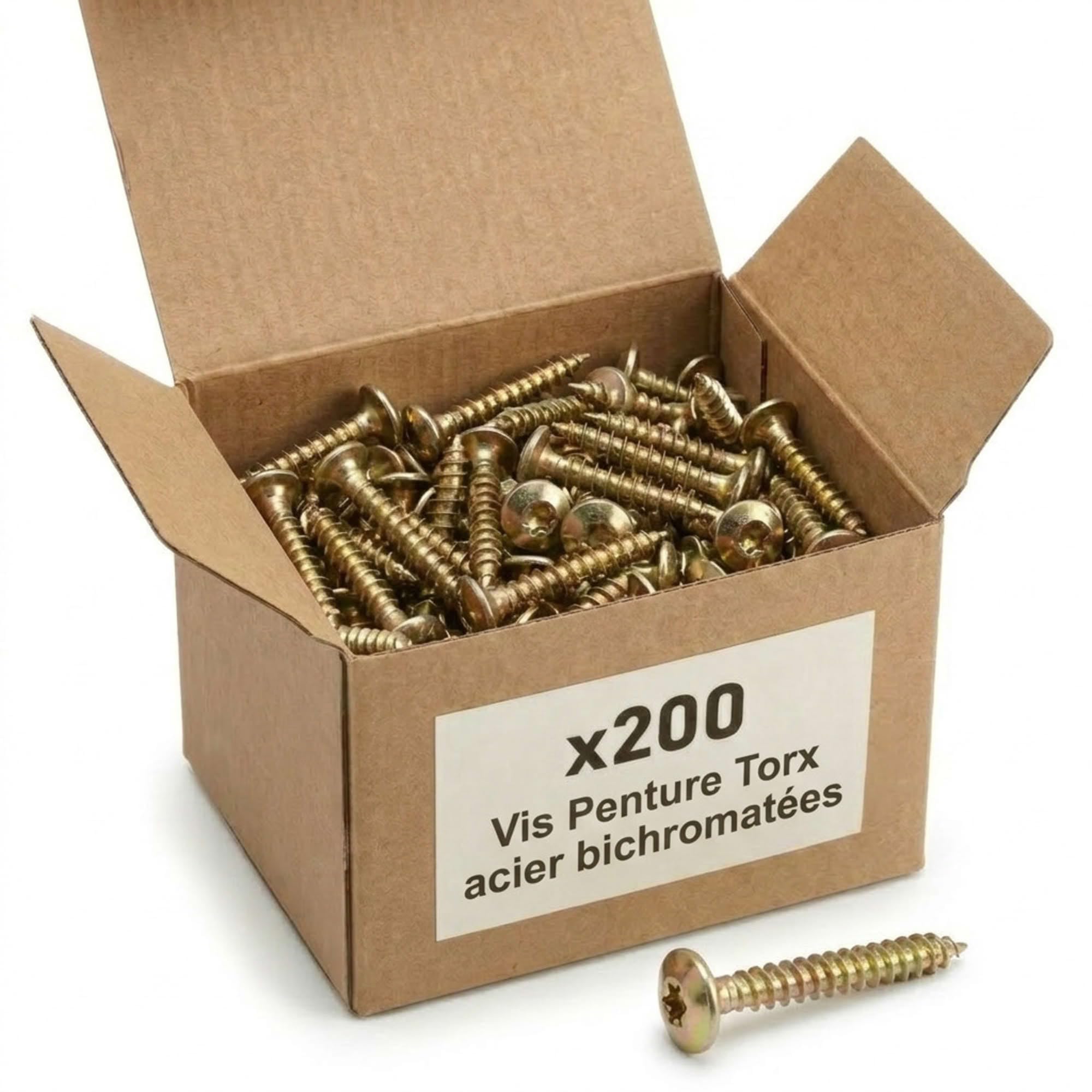 200 Vis Penture Torx acier bichromatées (jaune/or) 7 X 30